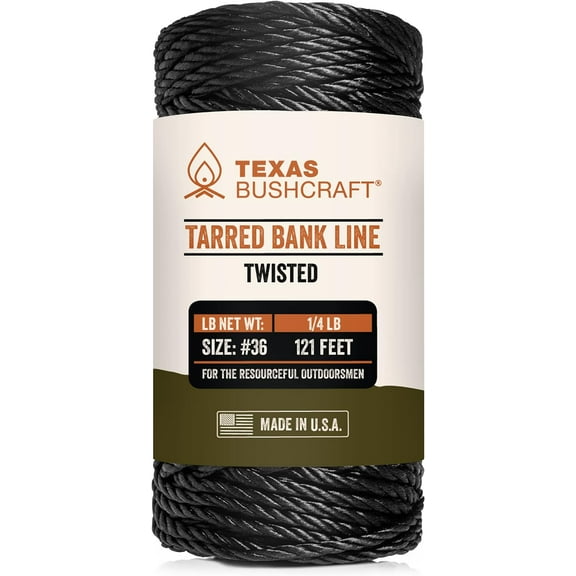 Tarred Bank Line Twine - #36 Nylon String for Fishing, Camping and Outdoor Survival Strong, Weather Resistant Bankline Corda Trotline