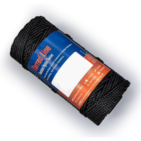 Tarred Bank Line Twine, Nylon Twine #36 Bank Line-Black Nylon String, Strong Twisted Seine Rope for Gardening, Construction, Gear Tying, Jungle Survival