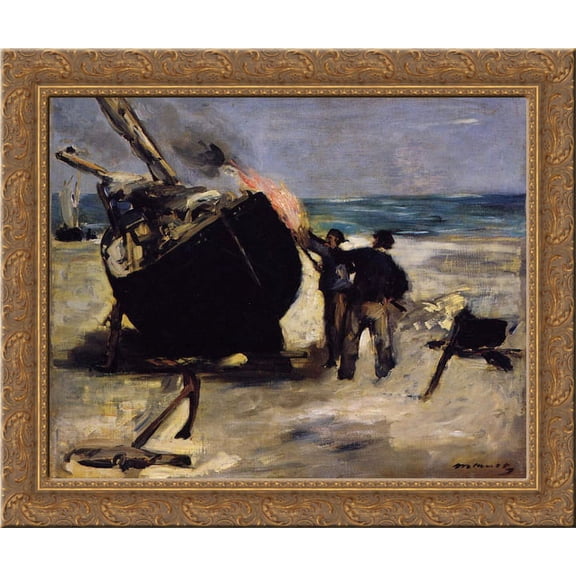 Tarring the Boat 24x20 Gold Ornate Wood Framed Canvas Art by Manet, Edouard