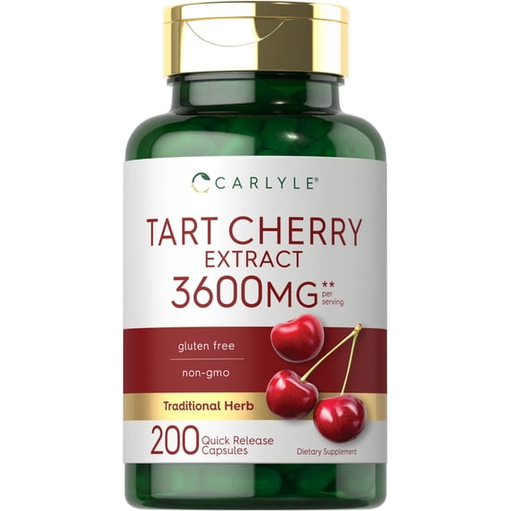 Tart Cherry Extract Capsules | 200 Count | 3600mg | Non-GMO & Gluten Free | by Carlyle