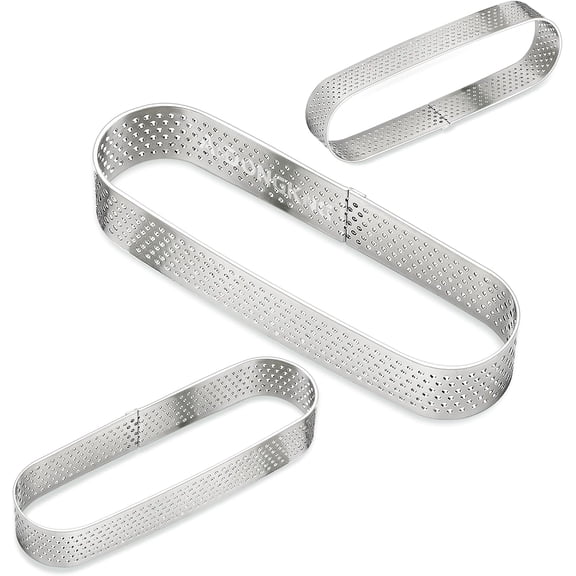 Tart Ring for Baking, Oval Stainless Steel Perforated Pastry Ring Mold for French Tarte, 4.7"+5.5"+7.3", 3-PACK