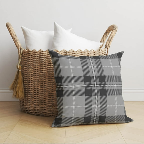 Tartan Block Grey Throw Pillow