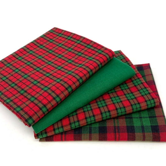 Tartan Christmas Plaid Gingham Cotton Fabric Bundle - Set of 4 Fat Quarters