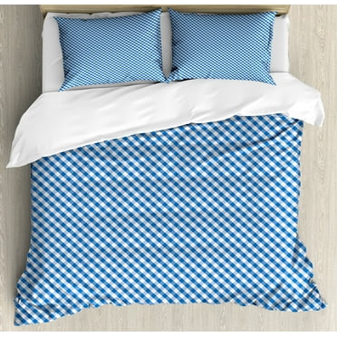 Tartan Duvet Cover Set, Checkered Gingham Pattern Old Fashioned Bistro Restaurant Style Geometric, Decorative 3 Piece Bedding Set with 2 Pillow Shams, Calking Size, Night Blue and White, by Ambesonne