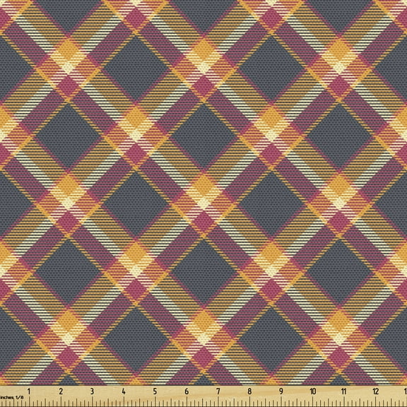 Ambesonne Tartan Fabric by the Yard Upholstery, British Country Style, 3 Yards, Charcoal Grey Marigold