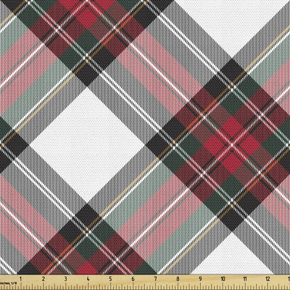 Ambesonne Tartan Fabric by the Yard Upholstery, Plaid Motif Rhombuses, 2 Yards, Multicolor