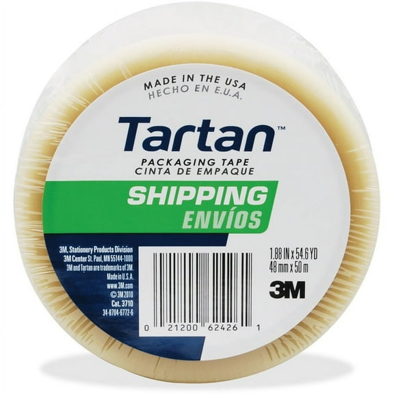 Tartan General-Purpose Packaging Tape - 54.60 yd Length x 1.88" Width - 1.9 mil Thickness - 3" Core - Synthetic Rubber Resin - 1.90 mil - Rubber Resin Backing - 1 / Roll - Clear | Bundle of 5 Rolls