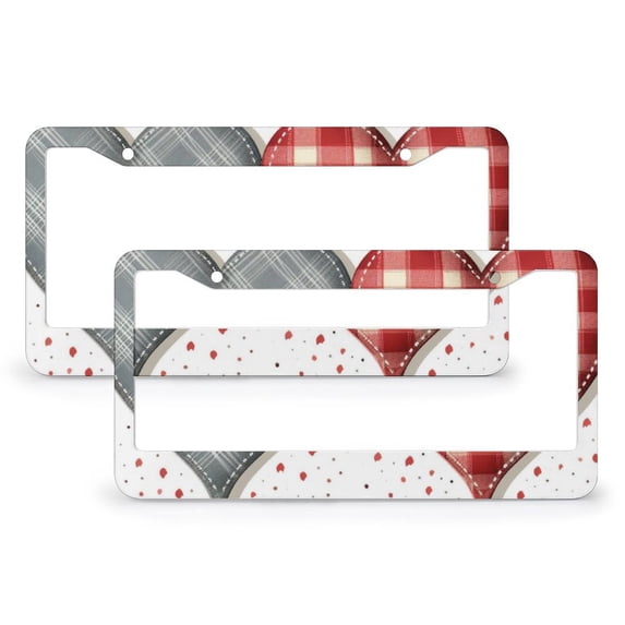 Tartan Patchworks Hearts License Plate Cover 2 Pieces Valentine Decorations Licenses Plates Frames Front Licenses Plate Covers Car Tag Frame for Women 2 Hole Quality Aluminum License Plate Frame