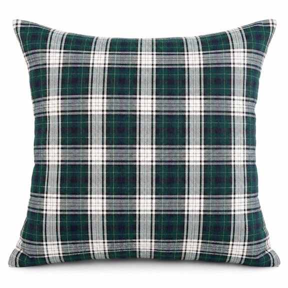 Tartan Pattern Woven Pillow, 17 x 18 in, Double-Sided, Green and White