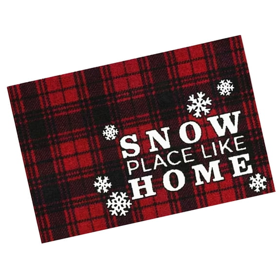 Tartan Plaid Accent Rug Non-Skid Backing Red Black Snowflakes St Nicholas