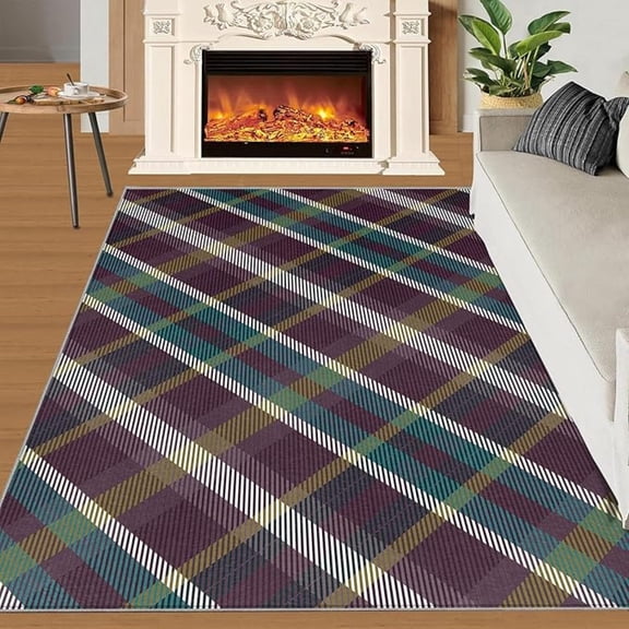 Tartan Plaid Area Rug Colorful Grid Carpet Modern Interiors Rug Retro Mid-Century Geometric Rugs Irregular Striped Carpet For Living Room Bedside Children's Room 1x2ft