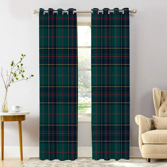 Tartan Plaid Blackout Window Curtains, Green Scottish Fabric Kilt Twill Woven Thermal Insulated Curtains Grommet Top Window Drapes for Living Room, Bedroom 42"W x 84"L (Pack of 2)