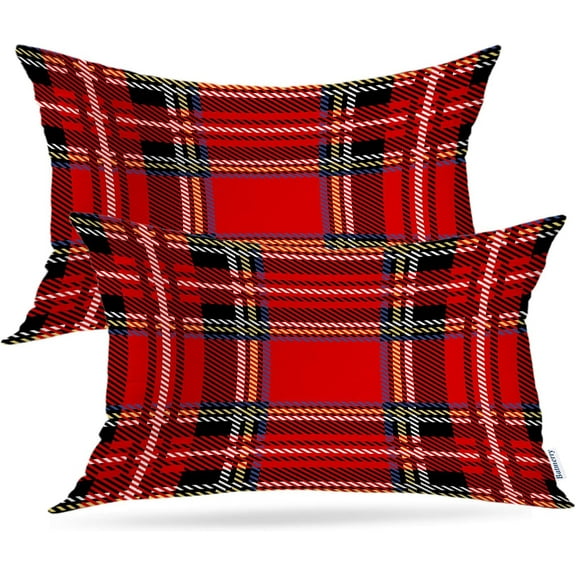 Tartan Plaid Decorative Pillow Covers, Royal Stewart Tartan Classic Red Scottish Plaid Double Sided Throw Pillow Covers Sofa Cushion Cover Lumbar 12 x 20 Inches(Set of 2)