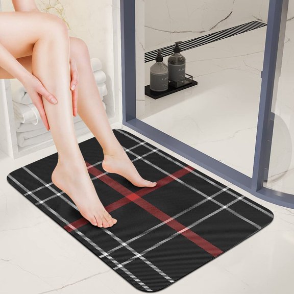 Tartan Plaid Pattern Scottish Cage Super Absorbent Diatom Mud Bath Mat 40x60cm Non Slip Quick Dry Bathroom Floor Mat, Soft Water Absorbent Rug for Bathroom, Bedroom, Vanity, And Guest Room