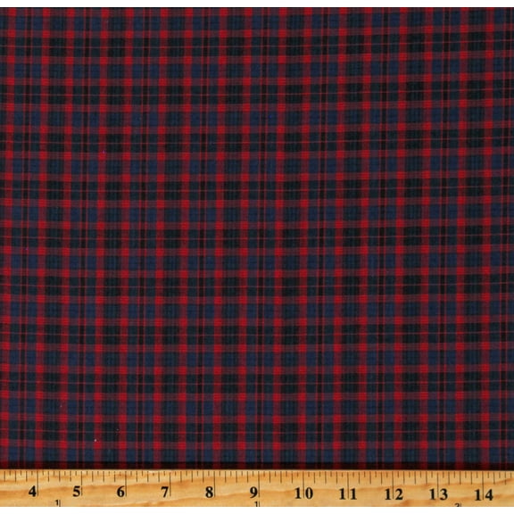 Tartan Plaids Rhodes Polyester Cotton Red Black Blue Check Plaid By the Yard (24-RHODES)