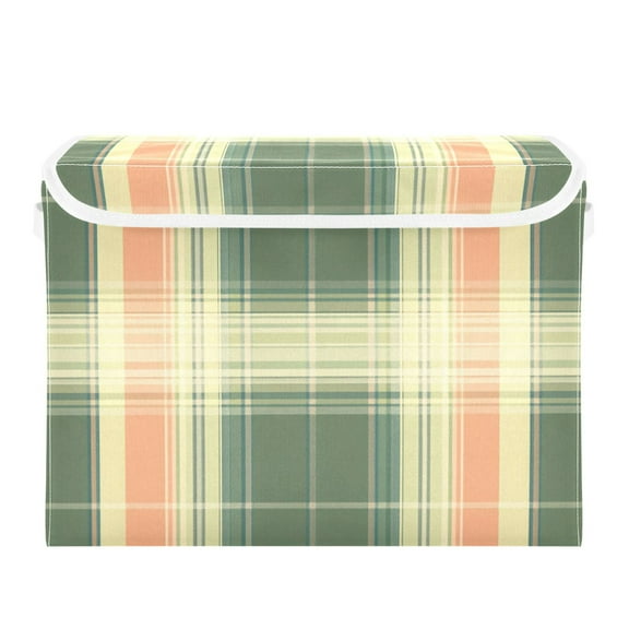 Tartan Plaids in Green and Orange Foldable Storage Bin with Lid and Handle Collapsible Storage Box 16.5 x 12.6 x 11.8 inches