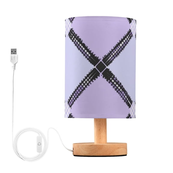 Tartan Plaids in Purple Black Table Lamp with USB Port LED Warm Light Lamp Night Light Home Decor