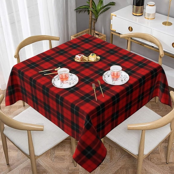 Tartan Red Black Plaid 100% Polyester Fiber Square Tablecloth Anti Pilling Tablecloth Decoration 52"X52"