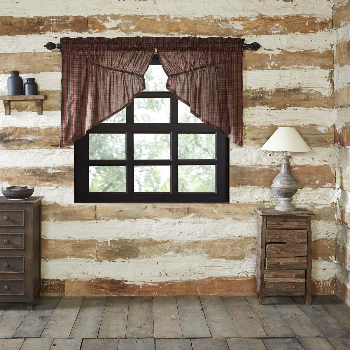 VHC Brands Primitive Rustic & Lodge Kitchen Window Curtains-Tartan ...