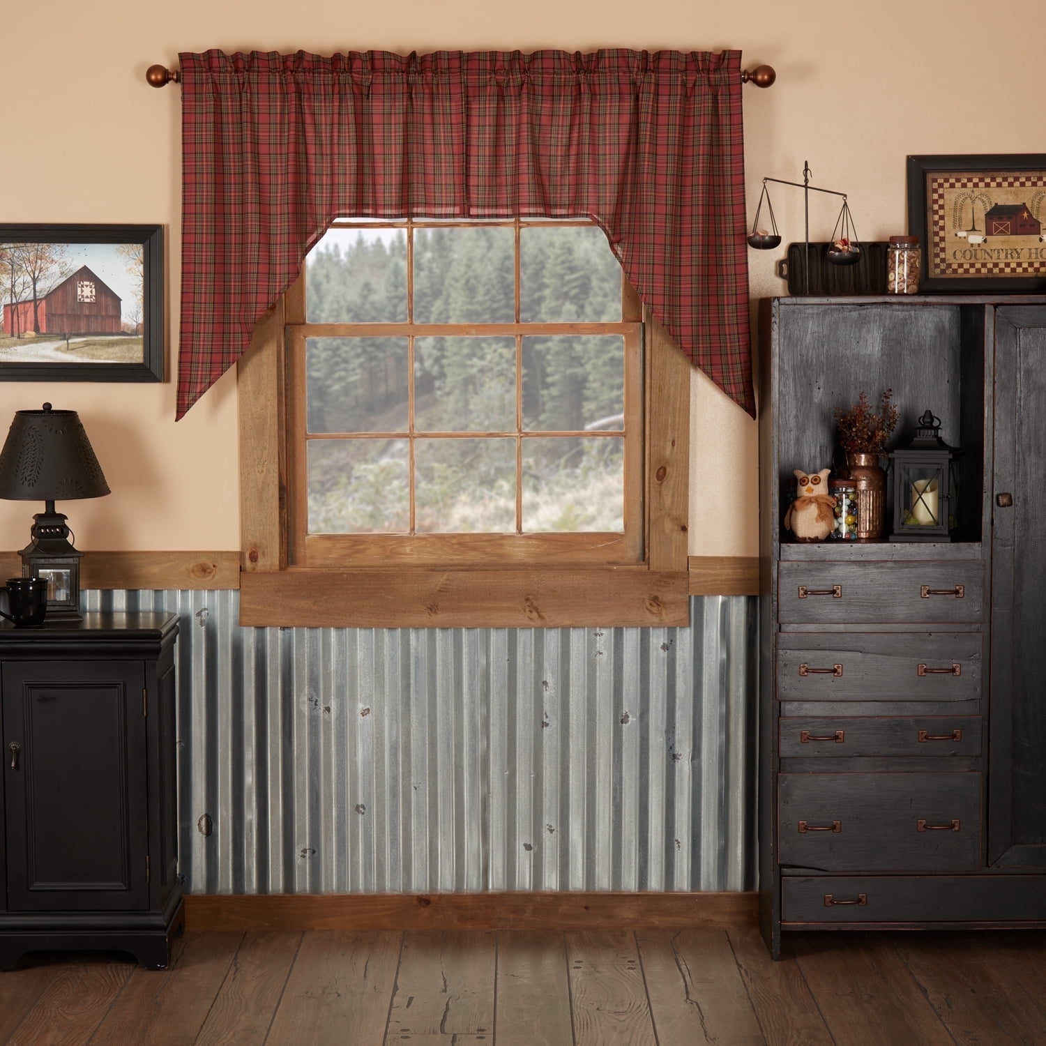 VHC Brands Primitive Rustic & Lodge Kitchen Window Curtains-Tartan ...