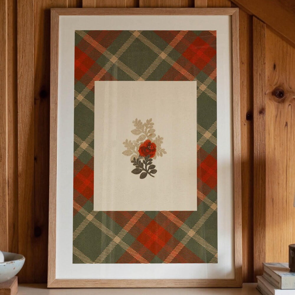 Tartan Rose Print Retro Outdoors Art Country Rose Poster Lake House ...