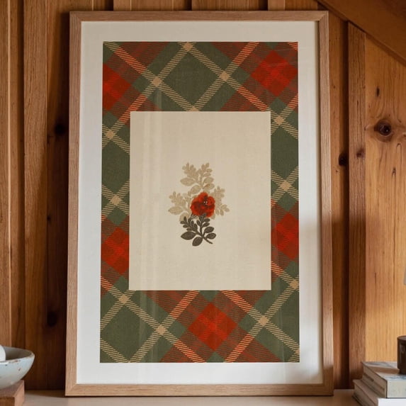 Tartan Rose Print Retro Outdoors Art Country Rose Poster Lake House ...