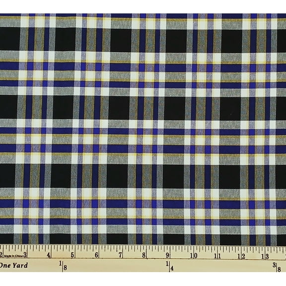 Tartan School Plaid Black Purple White Yellow 58" Wide Polyester Blend Fabric by the Yard (5827L-7H)