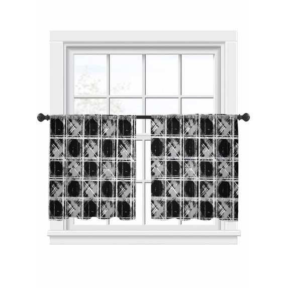 Tartan Sheer Curtains 2 Panels Set Scottish Plaid Gray Line White Stripes Black Plaid Artistic Sheer Window Curtains Light Filtering Rod Pocket Voile Drapes for Bedroom Living Room 52"x45"