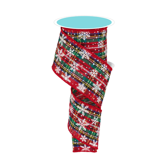 Tartan Snowflakes Christmas Tree Ribbon - 2 1/2" x 10 Yards, Wired Edges, Classic Red & Green Plaid, White Snowflakes, Presents, Garland, Gifts, Wrapping, Bows, Xmas Tree Topper Decor, Gift Bow