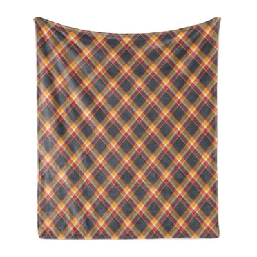 Tartan Soft Flannel Fleece Throw Blanket, British Traditional Design Classic Country Style Checkered Pattern, Cozy Plush for Indoor and Outdoor Use, 60" x 80", Charcoal Grey Marigold, by Ambesonne