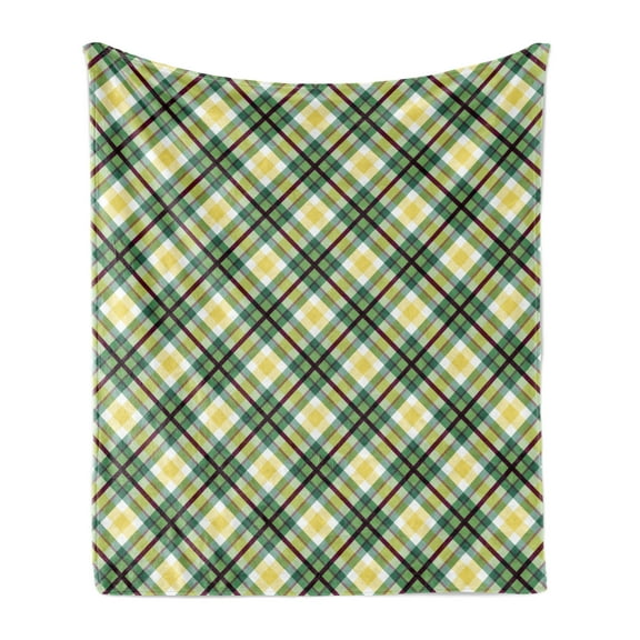 Tartan Soft Flannel Fleece Throw Blanket, Classic Pattern of Diagonal Squares and Stripes in Natural Colors, Cozy Plush for Indoor and Outdoor Use, 60" x 80", Green Dark Maroon, by Ambesonne