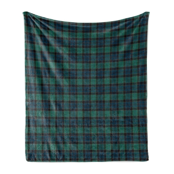 Tartan Soft Flannel Fleece Throw Blanket, Traditional Quilt Design Scottish Folklore Elements Plaid Pattern, Cozy Plush for Indoor and Outdoor Use, 60" x 80", Dark Green Black, by Ambesonne
