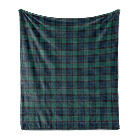 Tartan Soft Flannel Fleece Throw Blanket, Traditional Quilt Design Scottish Folklore Elements Plaid Pattern, Cozy Plush for Indoor and Outdoor Use, 70" x 90", Dark Green Black, by Ambesonne