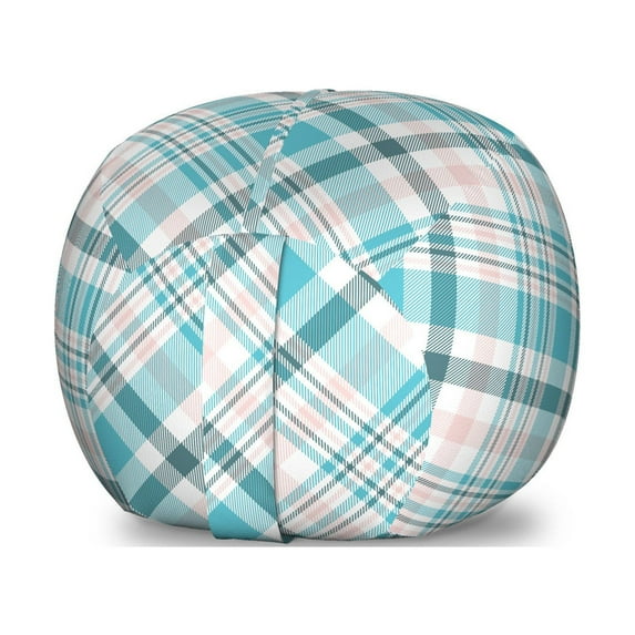 Tartan Storage Toy Bag Chair, Checkered Pattern in Plaid Inspired Flannel Motifs from Squares Shape, Stuffed Animal Organizer Washable Bag, Large Size, Blush and Deep Sky Blue, by Ambesonne