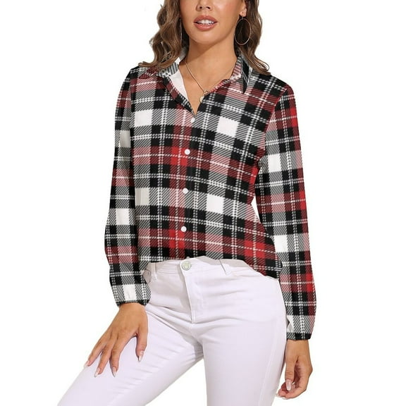 Tartan Texture Classic Long Sleeve Blouse Woman Streetwear Casual Shirts Summer Oversize Woman Streetwear Clothing Birthday Present