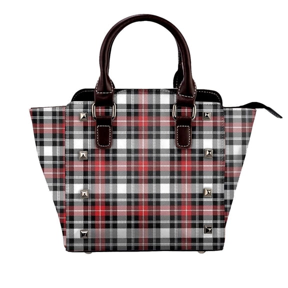 Tartan Texture Classic Rivet Fashion One-Shoulder Women's Handbag Tote Bag