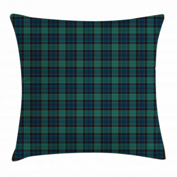 Tartan Throw Pillow Cushion Cover, Traditional Quilt Design Scottish Folklore Elements Plaid Pattern, Decorative Square Accent Pillow Case, 24" X 24", Dark Green Black Dark Blue, by Ambesonne