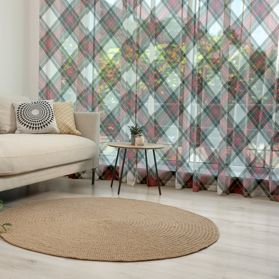 Tartan Tulle Curtains with Rod Pocket, Traditional Plaid with Diagonal Lines and Rhombuses Scottish Culture Inspirations, Sheer Drape for Wedding Party 2 Panels, 7 Sizes, Multicolor, by Ambesonne