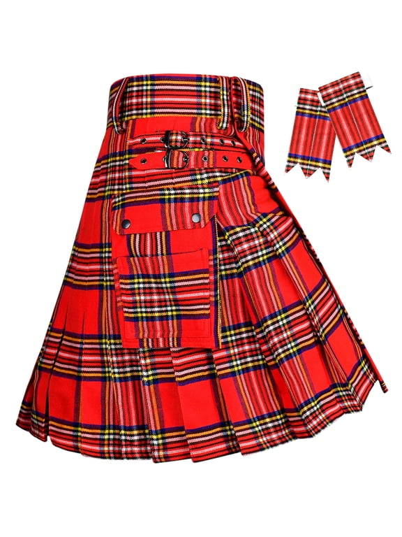 Tartan Utility Kilt for Men I 16oz Scottish Tartan Kilts 5 Yards Premium Acrylic Wool Kilts Traditional Mens Kilt (Royal Stewart, 46)