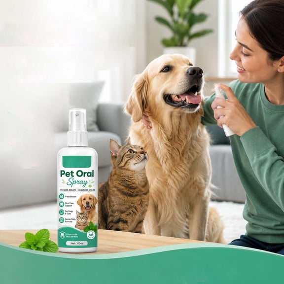 Tartar Remover Spray For Pets, Natural Mint Pet Oral Mist In 100ml Pet Bottle, No Toothbrush Required For Cats And Dogs