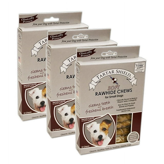 Tartar Shield Soft Rawhide Chews for Small Dogs 12 Count 3 Pack