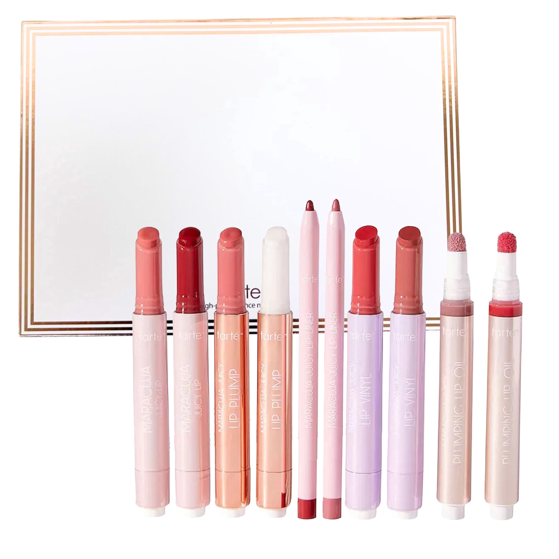 Tarte Maracuja Juicy Lip Collector's Set, 10-Piece Hydrating Maracuja Lip Balm, Vinyl, Liner, Gloss, Plumper, Beauty Gift for Women