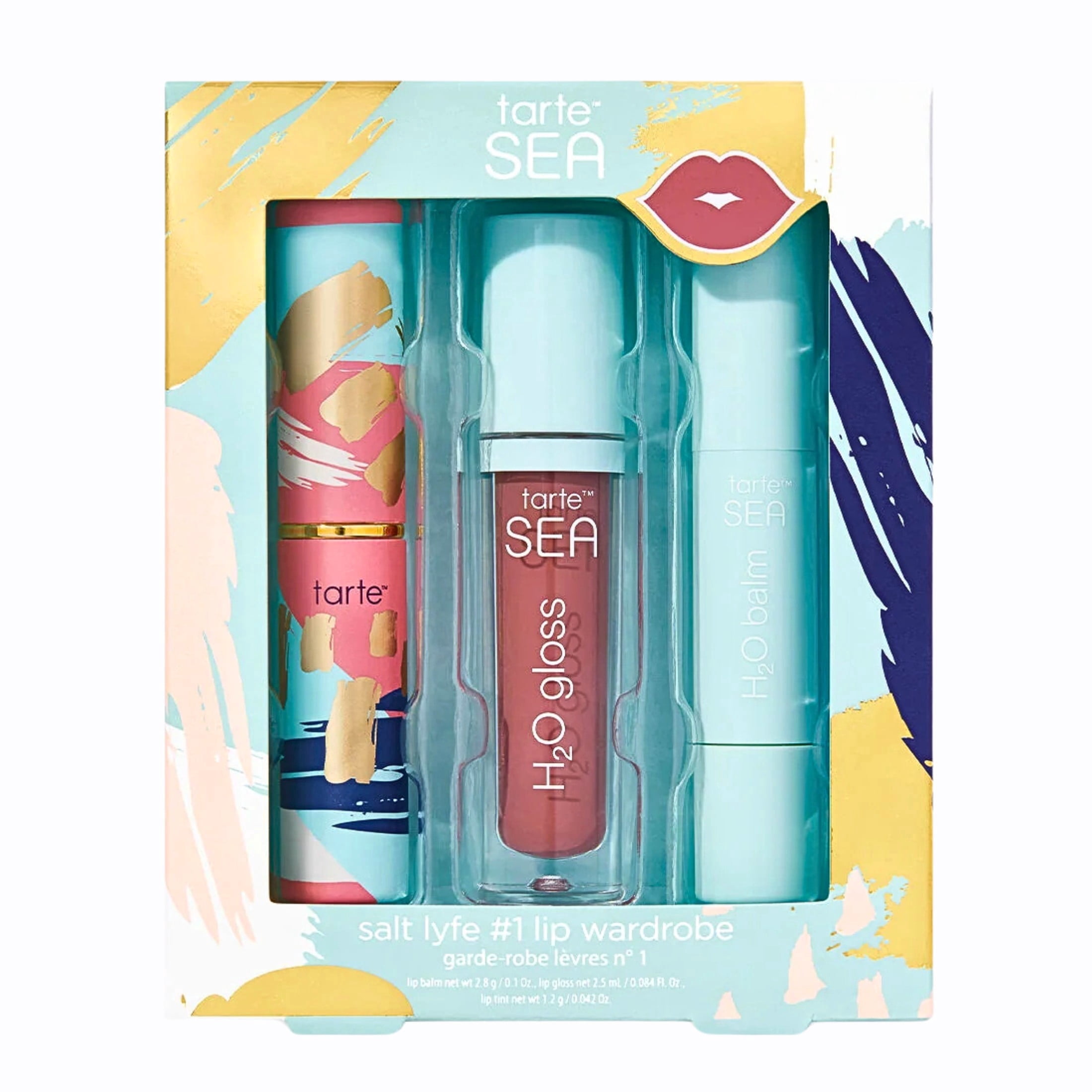 Tarte SEA Salt Lyfe Lip Balm, Tint and Gloss Set, #1 Lip Wardrobe H2O Gloss and Tint, Quench Lip Rescue Balm, 1 Full Size and 2 Travel Minis, Mauve