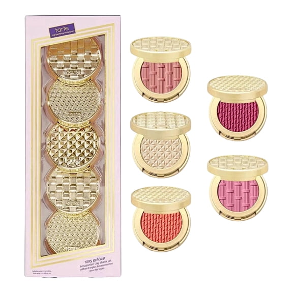 Tarte Stay Golden Amazonian Clay Check 5 pc Set, 12-hour Longwear, Mineral Pigment Sheer Blush With Vitamin E & Olive Oil, Lightweight & Buildable Coverage, Vegan & Cruelty Free - Pinks & Corals