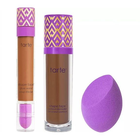 Tarte Super-size Shape Tape Concealer 57N Rich + Glow Wand Ablaze W Sponge 3Pc