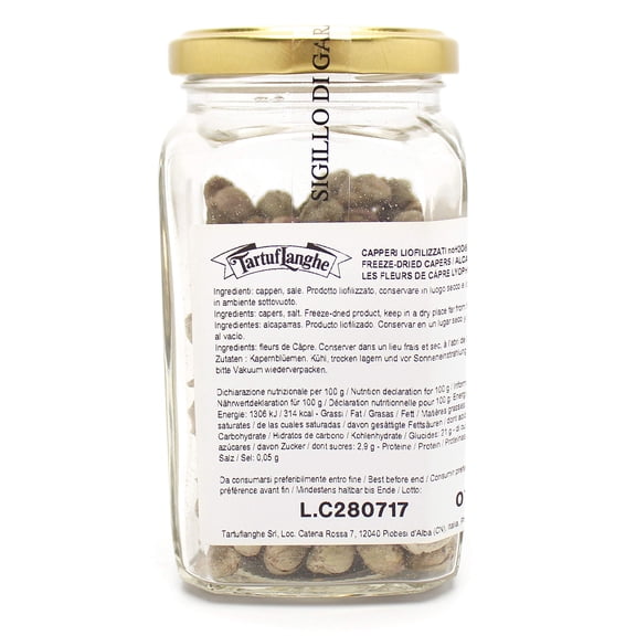 TartufLanghe Italian Cryo-Dried Whole Capers with Salt - 0.71 oz, Whole cryo-dried capers for pasta, salads, fish, seafood, and sauces. Use whole, crumbled, or rehydrated with heat.