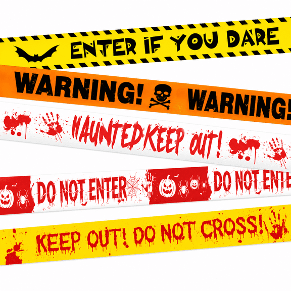 Tarvako 5Pcs Halloween Fright Tape Bundle, Halloween Decorations, 3in x 150ft Caution Tape Halloween Party Decorations, Halloween Fright Warning Tape for Haunted Houses, Party, Door, Danger Areas