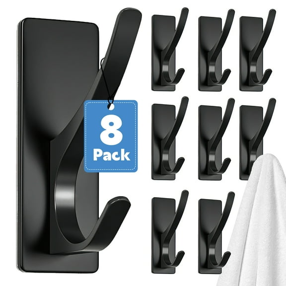 Tarvako 8PCS Self Adhesive Coat Hooks for Hanging, Heavy Duty Extra Strong 13LB, Stick On Hooks Stainless Wall Hook for Towel, Backpack, Hat, Hanging Loofah, Towels, Coat