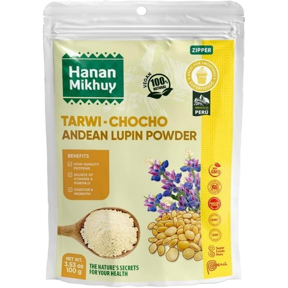 Tarwi Chocho 100g - 100% Natural Andean Lupin Powder for High Protein, Digestive Support, and Nutrient Absorption, Vegan, Non-GMO, Gluten-Free, Keto from Peru (3.53oz)