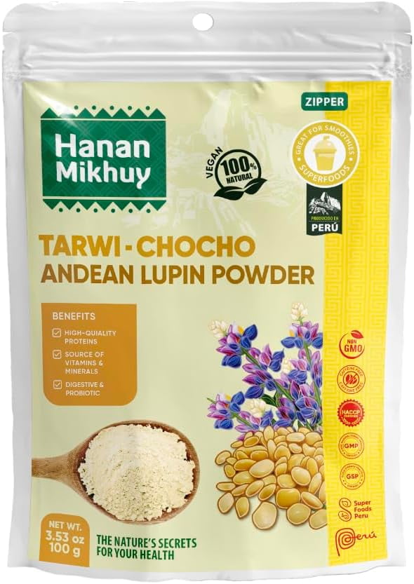 Tarwi Chocho 100g - 100% Natural Andean Lupin Powder for High Protein, Digestive Support, and Nutrient Absorption, Vegan, Non-GMO, Gluten-Free, Keto from Peru (3.53oz)